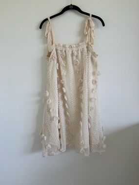 Cream Pom-Pom Tie-Shoulder Dress